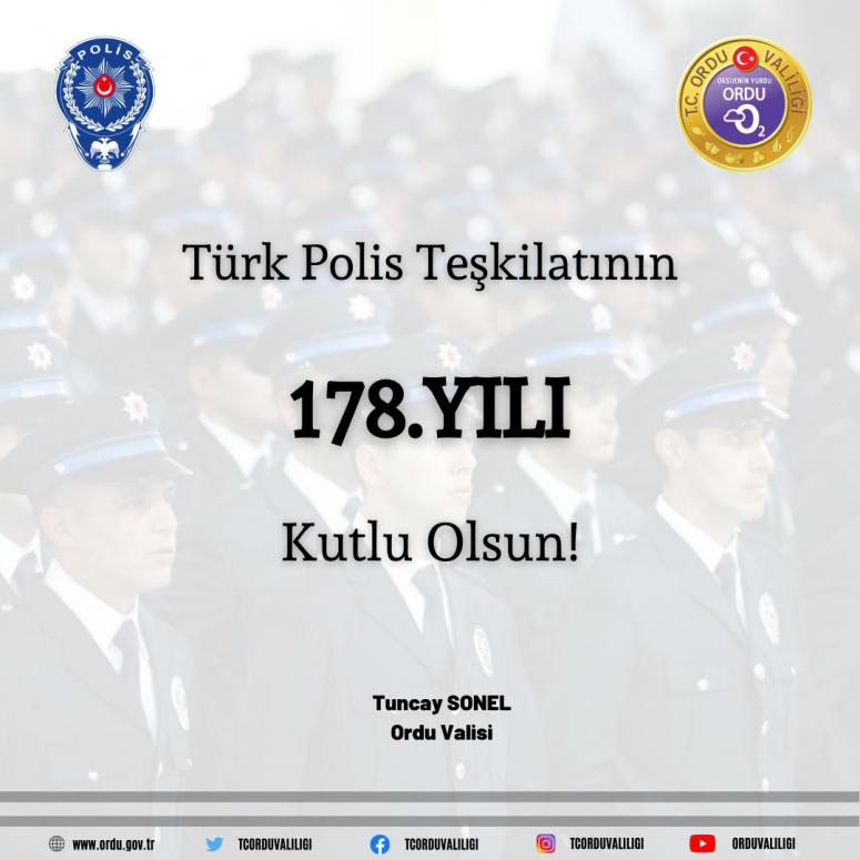 Valimiz Sayın Tuncay SONEL’in Polis Haftası Mesajı