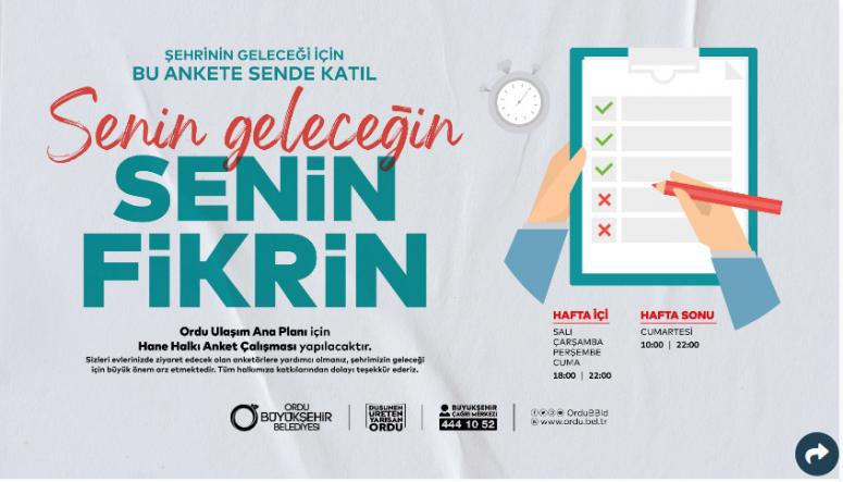 ORDU’NUN ULAŞIM MASTER PLANI İÇİN DEV ANKET